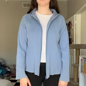Light blue ribbed Jones Sport zip up hoodie sweatshirt